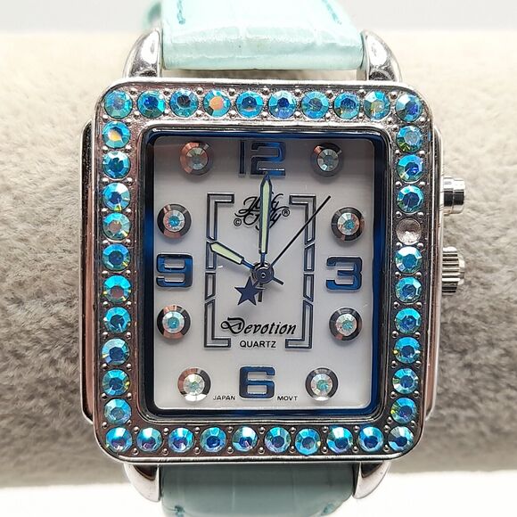 Kirks Folly Devotion Watch Aurora Borealis Crystal Accents Leather - Picture 1 of 12